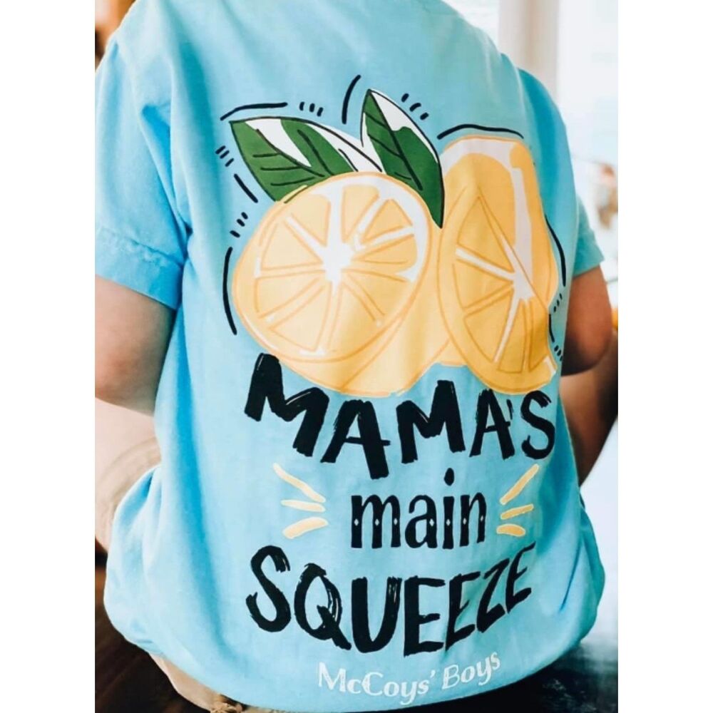 Cardin McCoy Blue Short Sleeve Shirt (Size S youth) Mama’s Main Squeeze w/Lemons